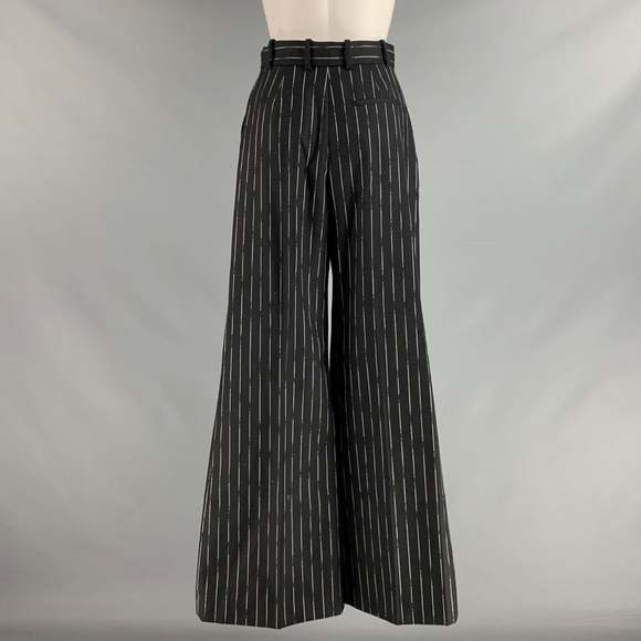 ALEXANDER MCQUEEN Black White Wool chalk stripe Pleated Dress Pants - Picture 3 of 5